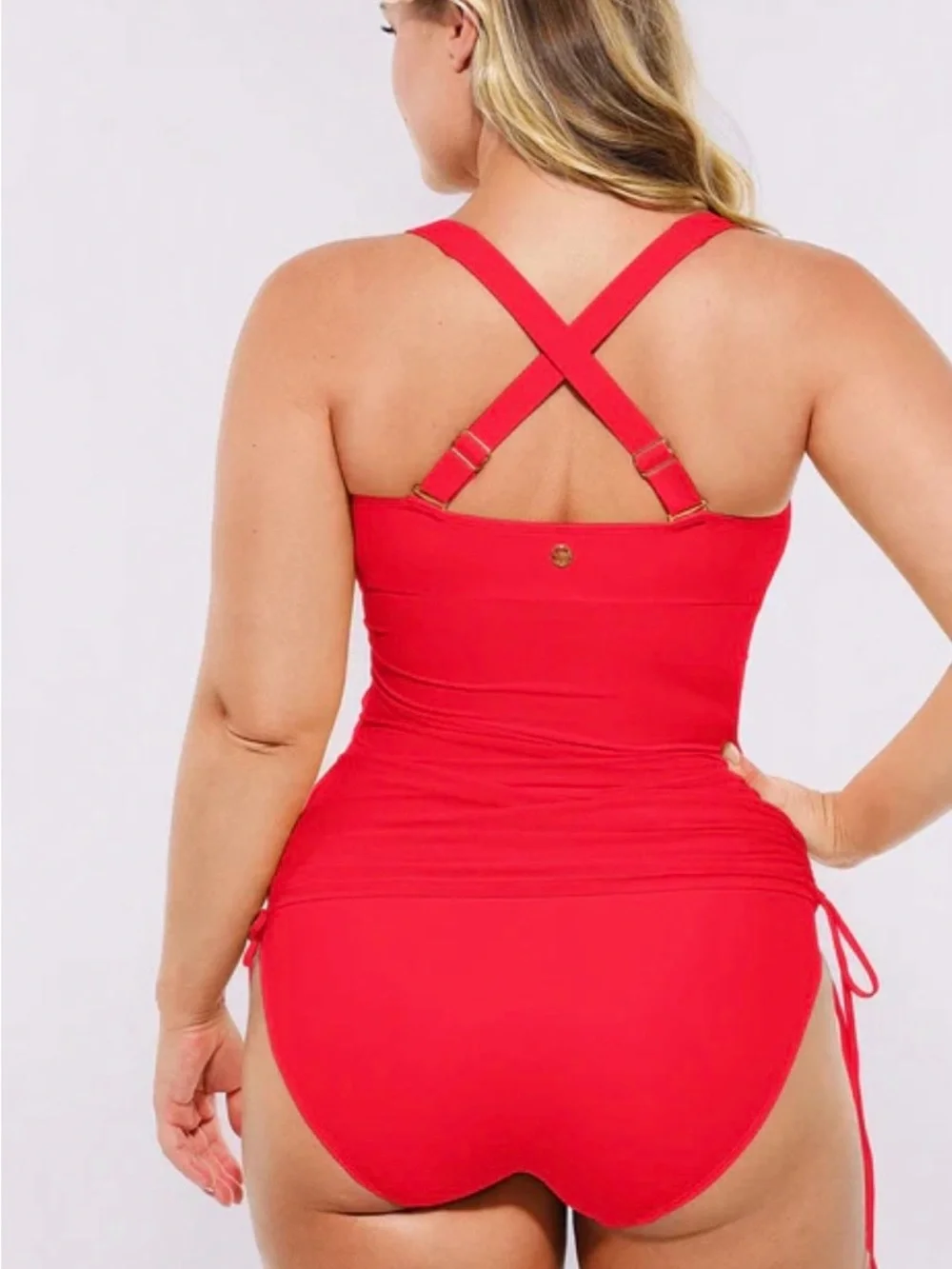 Red Twist-Front One-Piece Swimdress